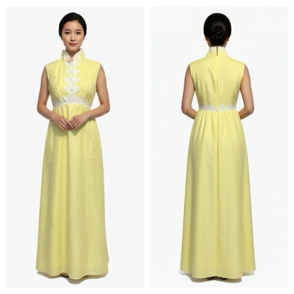 Vintage 60s Handmade Yellow Summer Formal Dress Fits US Women Size Small